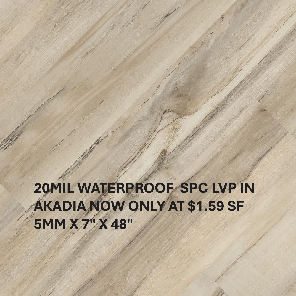 OUR BEST SELLING FLOOR.  20MIL CLICK WITH ATTTACHED UNDERLAYMENT. NOW REDUCED TO THE UNBEATABLE PRICE OF $1.59 SF