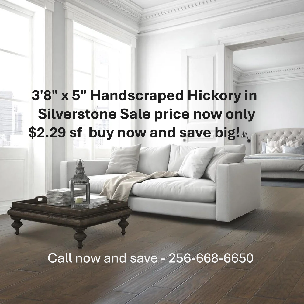 Flooring is a handscraped engineered hickory in the brown color Silverstone.