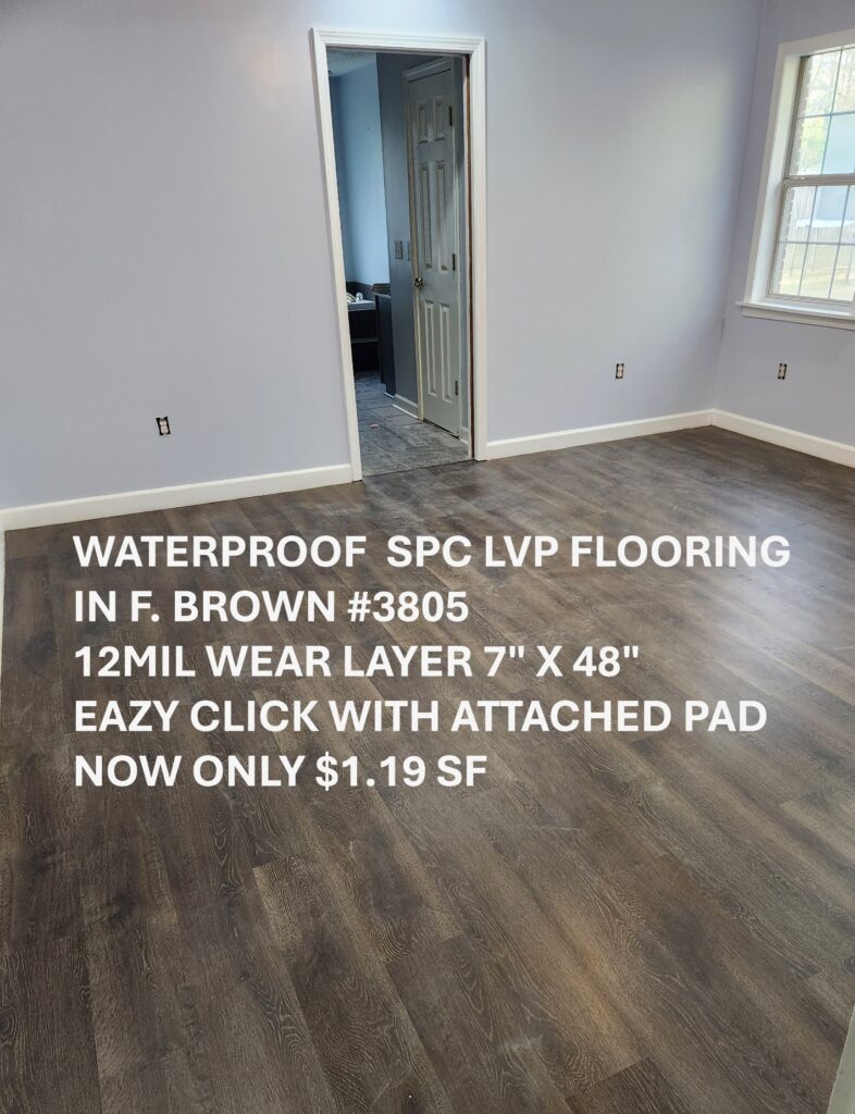 Special buy on this 12mil click w/pad LVP in F. Brown