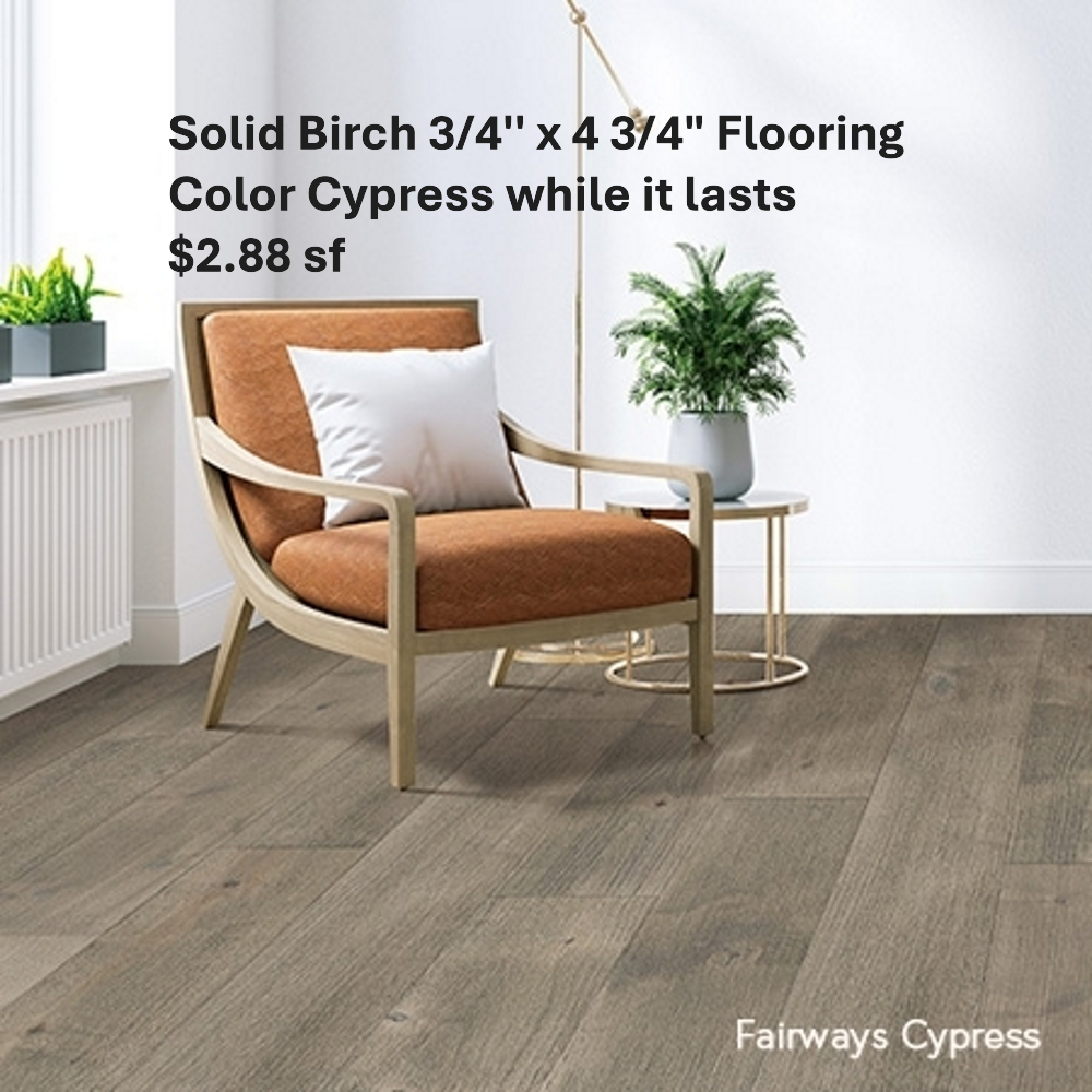 Solid Birch Hardwood Flooring Sale 3/4" x 4 3/4" color Cypress