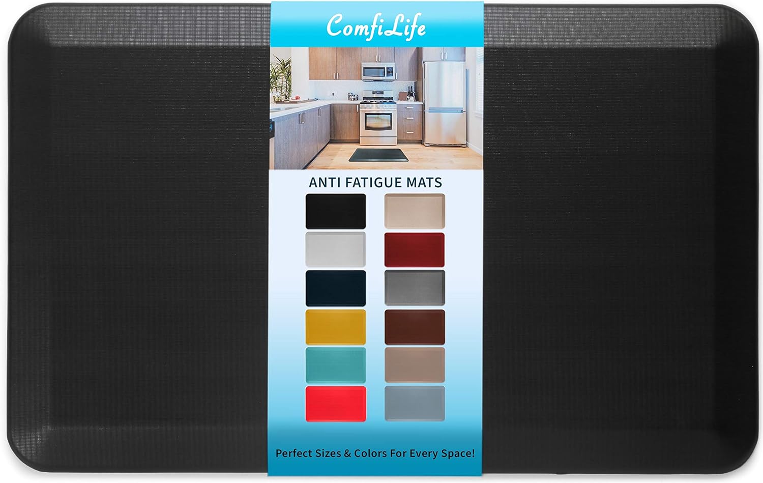 ComfiLife Anti Fatigue Floor Mat – 3/4 Inch Thick Perfect Kitchen Mat, Standing Desk Mat – Comfort at Home, Office, Garage – Durable – Stain Resistant – Non-Slip Bottom (20 x 32, Black)
