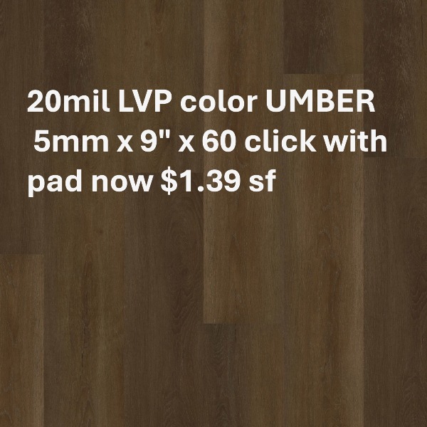 20mil waterproof lvp click with pad in color UMBER 5mm x 9" x 60"
