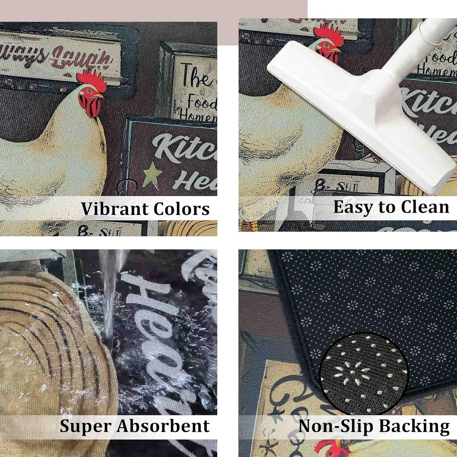 flippana Kitchen Rugs Farmhouse Style for Floor, Rooster Kitchen Rug, Non-Slip Backing Kitchen Mat Set of 2 Washable Kitchen Rug Sets with Runner for Home Kitchen 17x47.2+17x30