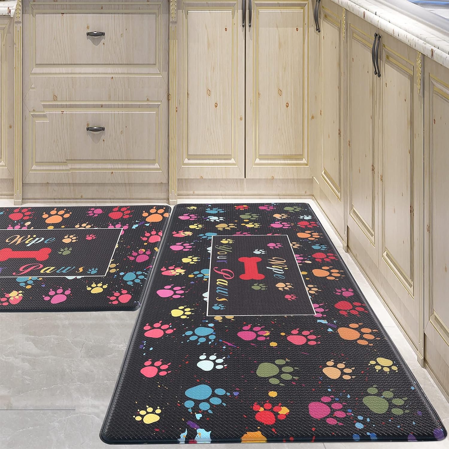 PCSWEET HOME Kitchen Mat Cushioned Anti-Fatigue Floor Mat,Waterproof Non-Skid Kitchen Mats and Rugs Comfort Standing Mat for Kitchen, Home, Office, Sink, Laundry, Colorful Paws (Multicolor)