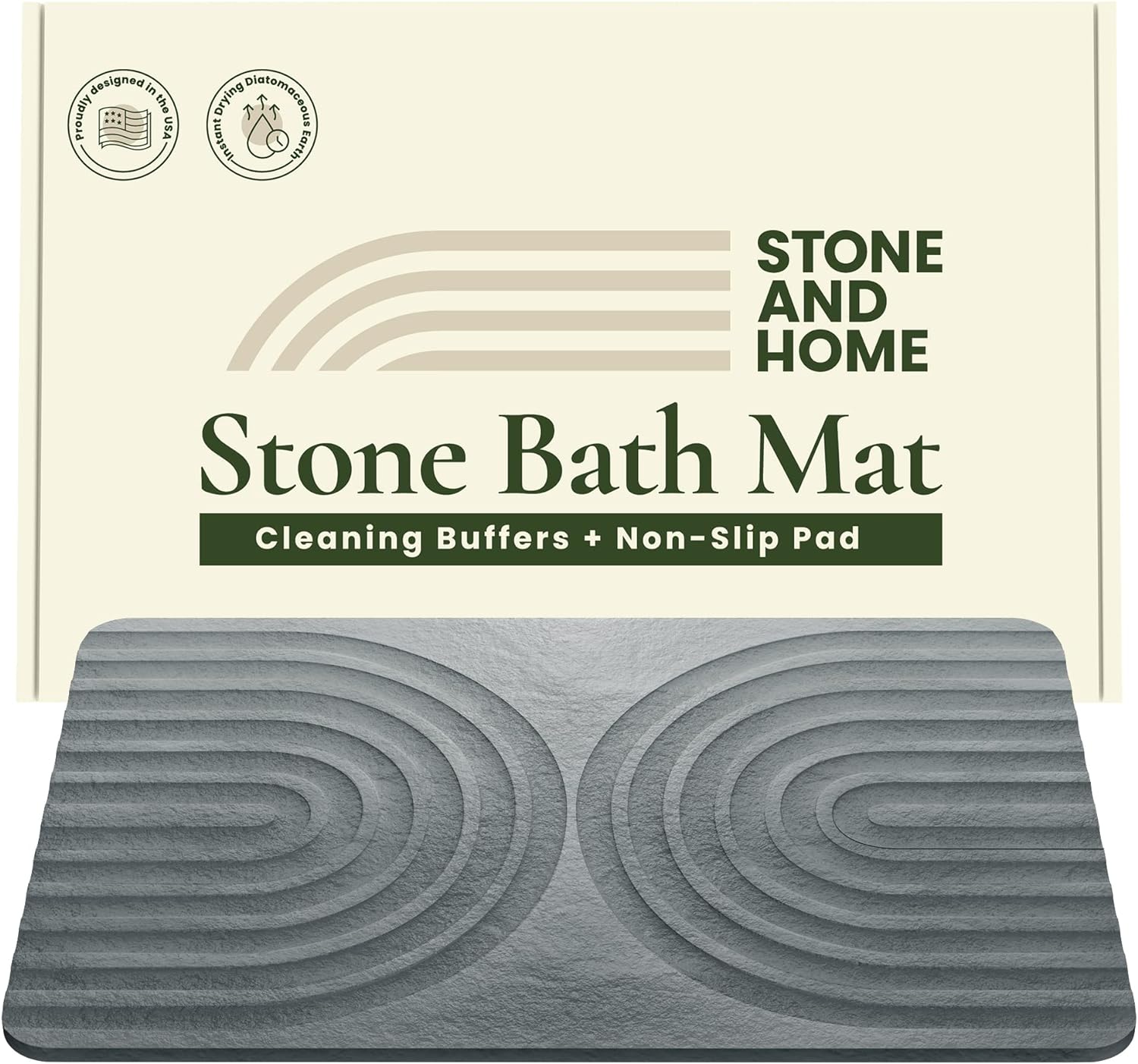 Stone and Home Stone Bath Mat - Diatomaceous Earth Bath Mat, Stone Bath Mat for Bathroom Shower Floor, Fast Drying Absorbing Stone Shower Mat - 15.4x 23.6 Washable Bath Stone Slab with Modern Design