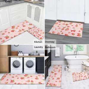 strawberry cat kitchen mats set 2 piece pink strawberry printed floormat 2 piece non slip comfort kitchen rugs low profi 2