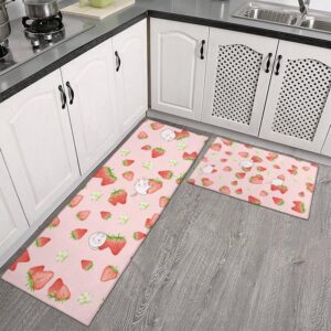 strawberry cat kitchen mats set 2 piece pink strawberry printed floormat 2 piece non slip comfort kitchen rugs low profi