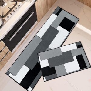 tayney kitchen rugs and mats non skid washable set of 2 black grey geometric kitchen mats for floor modern abstract mini