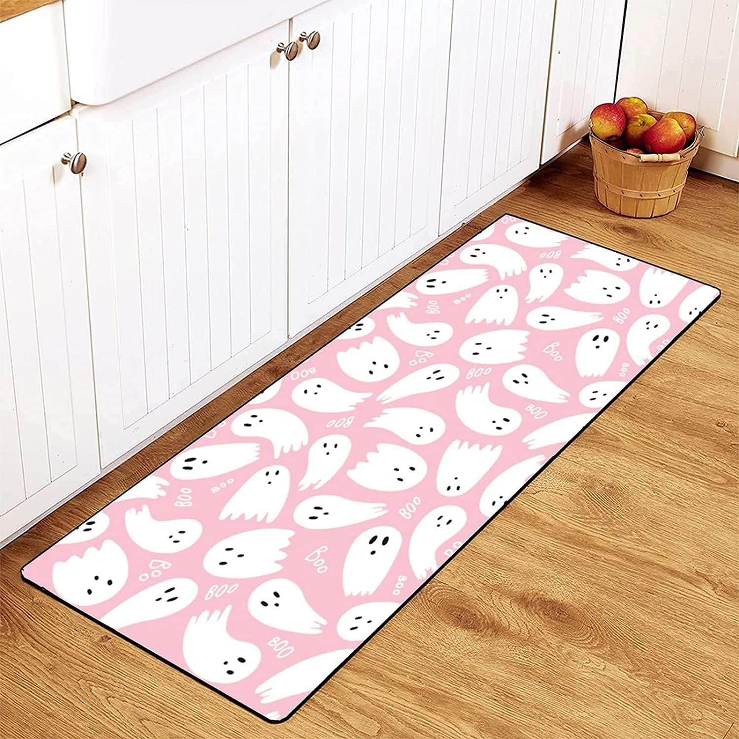 TsyTma Pink Cute Ghost Kitchen Rug Non-Slip Pink Halloween Kitchen Floor Mat Bathroom Rug Area Mat Carpet for Home Decor 39x20