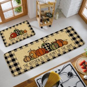 wuahon fall kitchen mat pumpkin kitchen rugs watercolor plaid thanksgiving pumpkin decorative door mats home seasonal fa 2