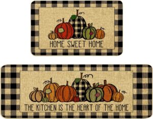 wuahon fall kitchen mat pumpkin kitchen rugs watercolor plaid thanksgiving pumpkin decorative door mats home seasonal fa