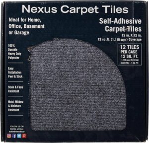 nexus self adhesive 12 inch carpet floor tiles 12 tiles 12 x 12 smoke grey peel stick diy flooring for kitchen dining ro 3