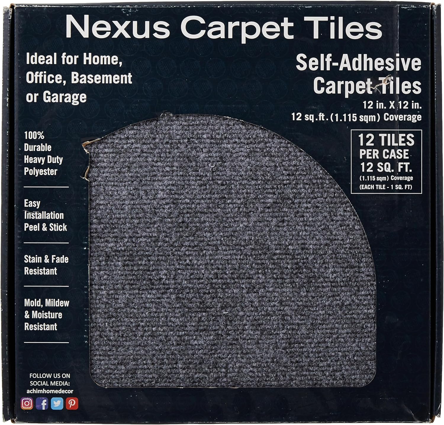 Nexus Self Adhesive 12-Inch Carpet Floor Tiles, 12 Tiles - 12 x 12, Smoke Grey - Peel  Stick, DIY Flooring for Kitchen, Dining Room, Bedrooms  Bathrooms by Achim Home Decor