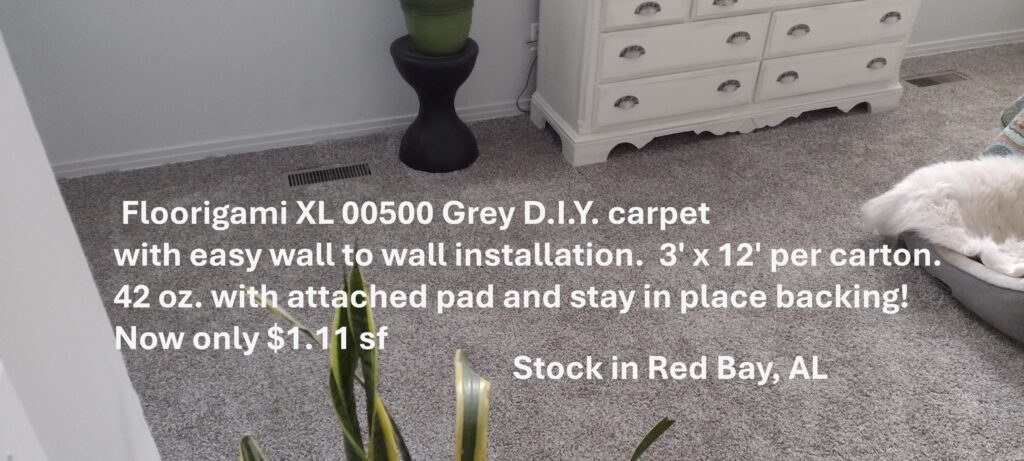 Easy do-it-yourself 42 oz. carpet with pad and attached installing tape.
