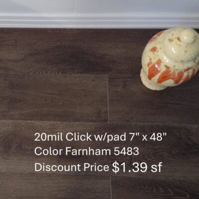 20mil SPC LVP waterproof flooring click w/pad 5mm x 7" x 48" both Brown colors at only $1.39 sf