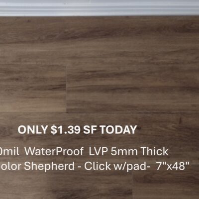 20mil SPC LVP waterproof flooring click w/pad 5mm x 7" x 48" both Brown colors at only $1.39 sf