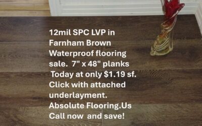 LVP Flooring Special $1.19 sf on SPC Waterproof LVP click with attached underlayment in Color Farnham brown